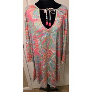 Viv & Lou Tropical Palm Print Long Sleeve Tunic Dress XXL NWT